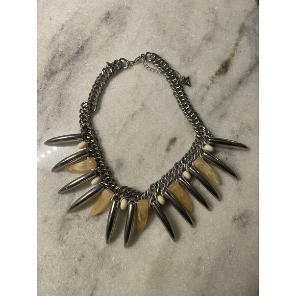 Vintage Guess Silver & Stone Claw Beaded Chain Choker Necklace - Picture 3 of 8